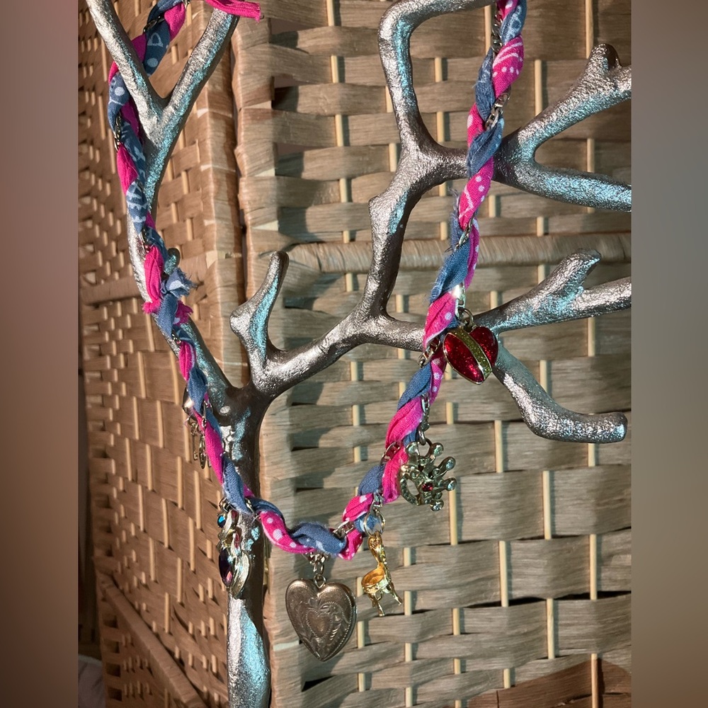Handcrafted Bandana & Gold Reclaimed Charm Necklace - Picture 6 of 8